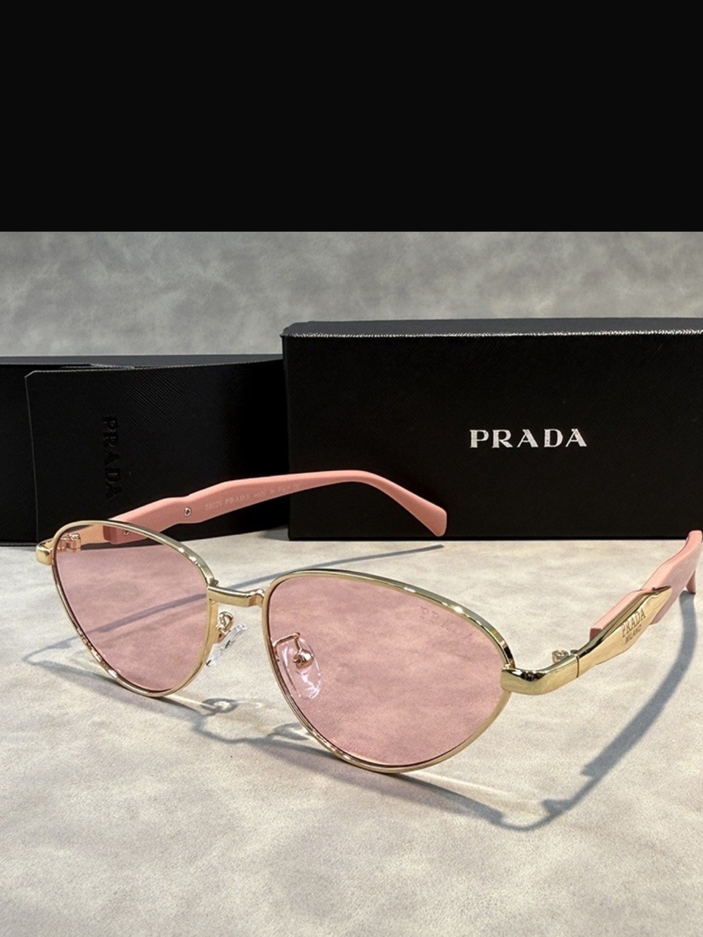 Prada Gold Frame Pink Lens Cat-Eye Sunglasses